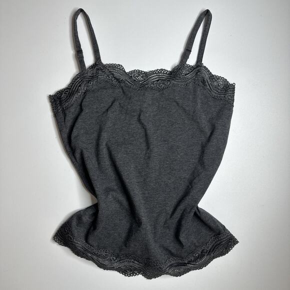 Ann Taylor Y2K Gray Lace Trim Cami Tank Top Petite S Soft Grunge Minimalist Core - Picture 3 of 10